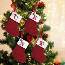 1pc Cute Letter Christmas Stocking Decor, Creative Christmas Tree Hanging Accessory, Knitted Sock Decoration