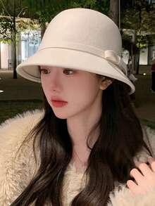Mũ xô màu trơn bằng polyester dễ thương, vành bèo nhún, ấm áp, thoải mái, thích hợp cho hoạt động ngoài trời trong thời tiết lạnh, dành cho nữ. - Nhiều màu - Xem 6