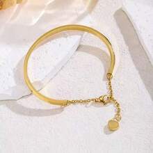 1 件简约欧式不锈钢 18K 镀金心形吊坠 C 形情侣手链，休闲配饰 - 金色 - 查看 6