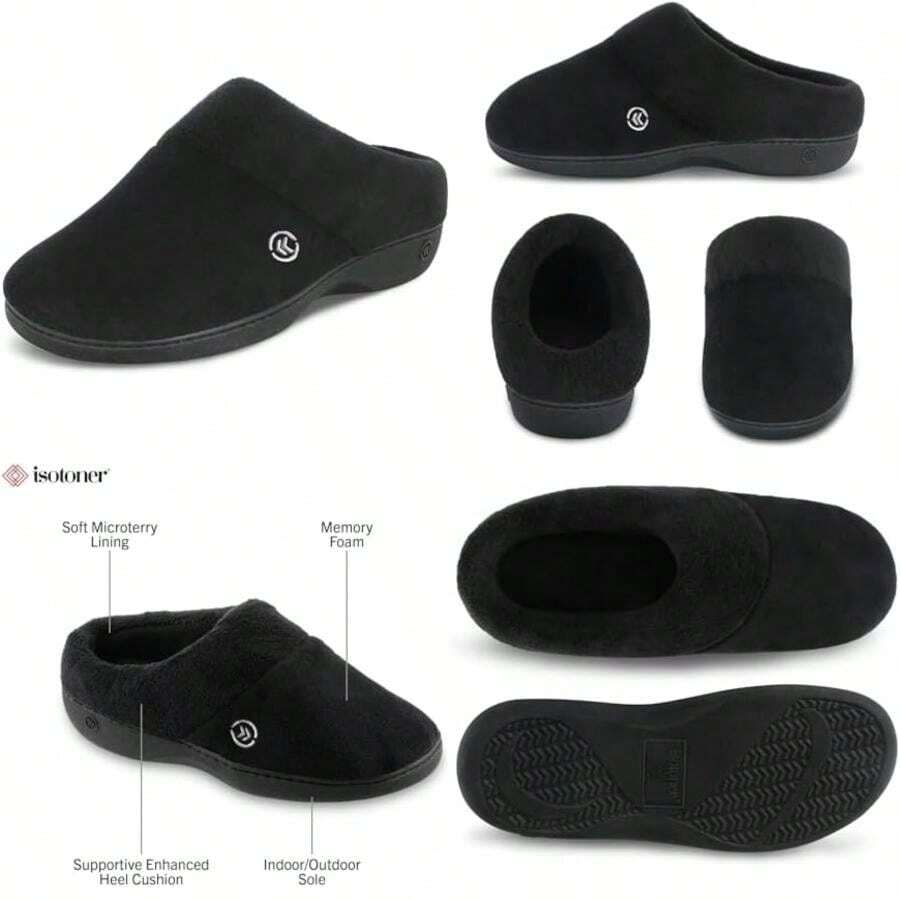 Isotoner Women's Classic Hoodback With Memory Foam Slipper(9.5-10 Black) - Loại 6 - Xem 1