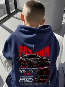1pc Tween Boy Casual Printed Pullover Sweatshirt, Thermal Lined, Long Sleeve, Autumn/Winter