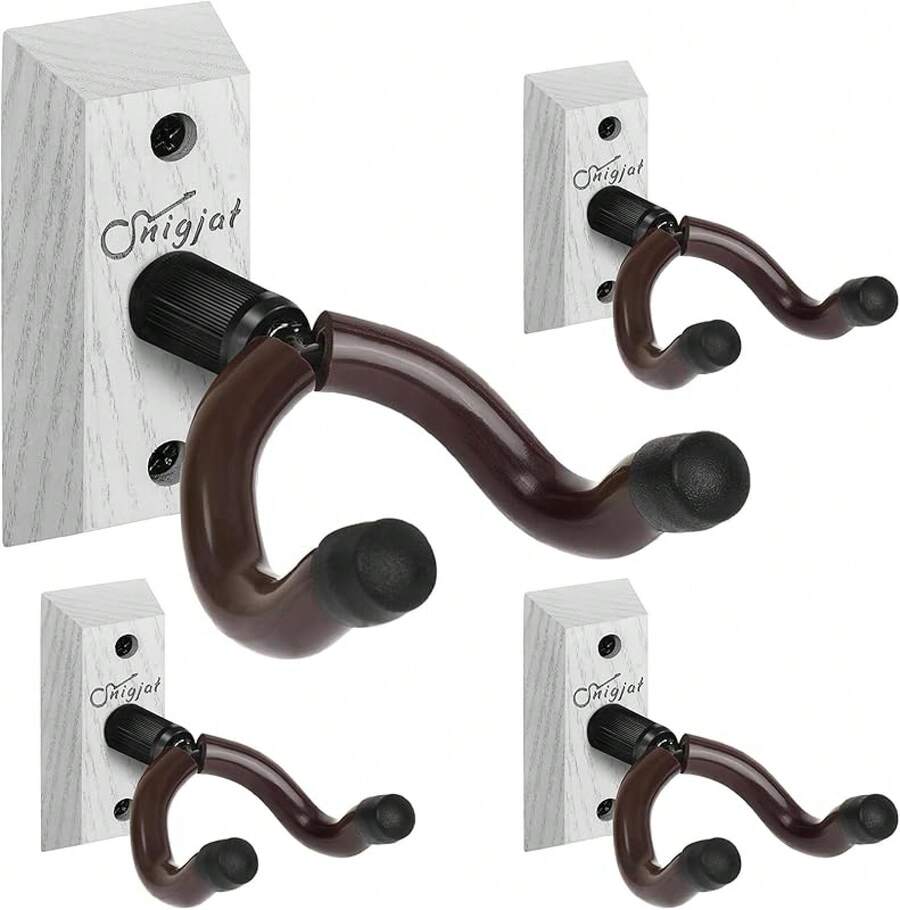 SNIGJAT Guitar Hanger, 2 Pack Hardwood Guitar Wall Mount Holder Stand For Acoustic Guitar, Bass, Banjo, Mandolin, Musical Instruments Accessories - 白色 - 查看 1