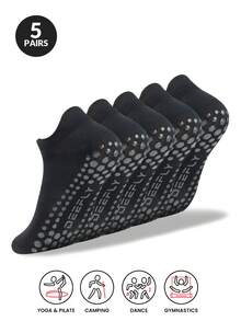 5 Pairs Non-Slip Solid Color Boat Socks, Regular Thickness, Suitable For Home, Hospital, Gym, Pilates, Yoga - Multicolor - View 6