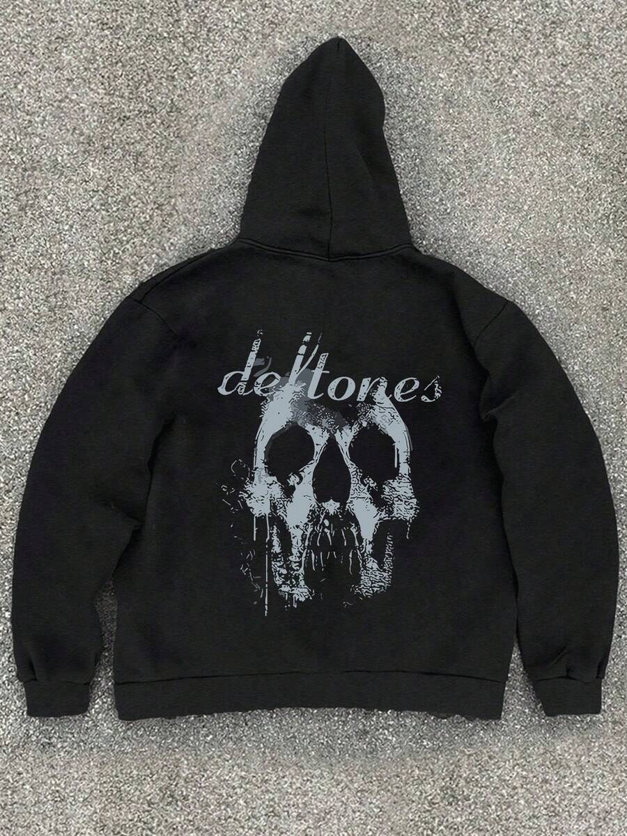 Band Skull Graphic Hoodie,Casual Printed Long-Sleeved Hooded Sweatshirt, Suitable For Daily Wear In Autumn And Winter, Unisex Pullover - Black - View 1