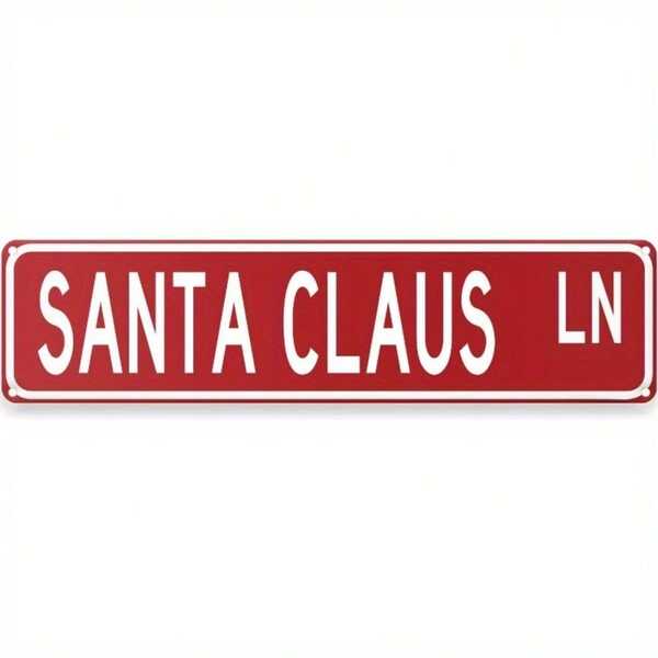 2D Flat, 2D Flat Santa Claus Lane Christmas Street Sign - 16"X4" Festive Red & White Metal Wall Decor With "Santa Claus" Text, Durable Indoor/Outdoor Holiday Decoration For Home, Party, And Holiday Celebrations, Indoor Outdoor Sign | Playful Design | Durable Metal Sign, Christmas Decoration, 2D Flat