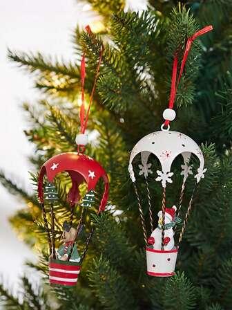 圣诞老人麋鹿热气球挂饰，1 件锻铁热气球降落伞吊坠圣诞树挂饰，时尚家居装饰，适合派对氛围装饰，理想的圣诞礼物，圣诞树挂饰，节日装饰，节日挂饰，优雅挂饰，质朴的圣诞装饰，手工制作的挂饰，金属装饰，节日挂饰，派对策划师，家居装饰师