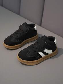 1 par de zapatillas deportivas clásicas de moda para bebés y niños pequeños, con diseño de gancho y bucle antideslizante de PU, adecuadas para todas las estaciones