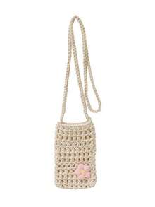 1 Pc Cute Casual Fresh Hollow Out Solid Color Crochet Mini Phone Bag Lightweight And Foldable With Small Flower Decoration Women's Vacation Crossbody Bag For Vacation Holiday For Daily Work Commuting Leisure Shopping And Fashion Clothing Matching - 彩色 - 查看 13