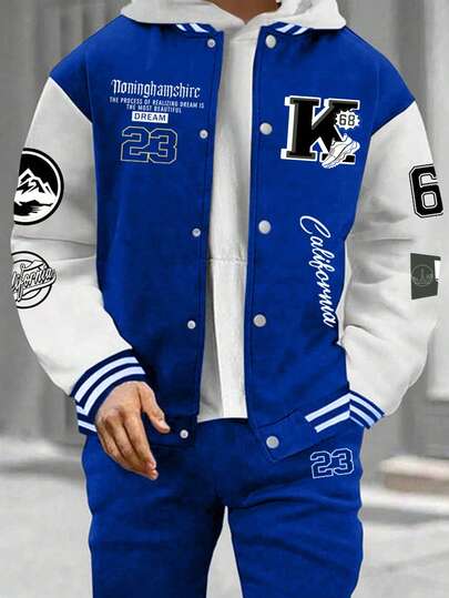 1pc Tween Boys Casual Patchwork Color Baseball Jacket, Autumn/Winter