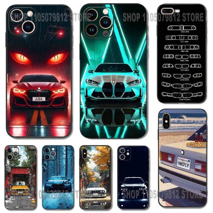 Black White compatible with B-BMW-es M3 Phone Case compatible with  17 16,15,14,13,12,11,Pro,XS,Max,XR,Plus,Mini Soft Silicone Black Shockproof, Cover compatible with  17 pro hülle,  17 pro max hülle,  17 hülle,  16 pro hülle - Z7 - Übersicht 1