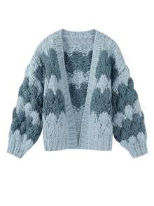 Womens Chunky Cardigan Lantern Sleeve Open Front Sweaters Loose Casual Oversized Knit Cardigans Coats Fall Winter Clothes For Women Outwear Streetwear - Blue - View 4