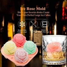 (Limited Time Offer) 1pc Baking Mold, Cake/Chocolate/Jelly/Pudding Mold With 4 Holes,  Rose Flower Ice Cube Mold With Lid, Rubber Ice Tray, Suitable For Birthday Party, Gifts, Drinks, Coffee, Cocktails,  Whiskey, Handmade Soap Ice Cube Tray Ice Cube Ice Cube Squishy Ice Cube Mold Ice Cube Mould, Valentine 's Day Supplies﻿ - 彩色 - 查看 10