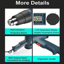 2500W Hot Air Gun, Digital Heat Shrink Gun, Electric Hot Air Gun, Dual-Temperature Zone LCD Display, 4 Nozzles, Tools For Maintenance Tools For Men Welding Soldering Kit - US A Type Plug(110-127V) - View 8