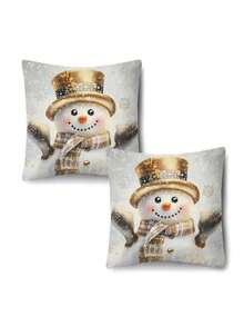 1/2/4pcs Golden Christmas Decoration Pillow Covers, Size 17.7x17.7 Inches, Modern Style, Zipper Closure, Machine Washable, Decorative Santa Claus, Snowman, Deer, Snowflake Patterns, Suitable For Living Room Sofa Bed Decoration - No Inner Core Included - Multicolor - View 18