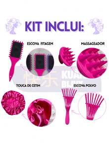 Perfect Curls Combo With Wave Brush, Octopus, Hair Massager And Satin Cap - 玫紅色 - 查看 3