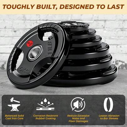 DDCAQIOUA Attrezzatura sportiva con bilanciere da 2*5 kg/2*10 kg, dischi per bilanciere, dischi per bilanciere da fitness, fori da 50 mm, dischi per bilanciere, dischi con manubri, dischi per bilanciere rivestiti in gomma con anima in acciaio, dischi per bilanciere neri per allenamenti in palestra e a casa