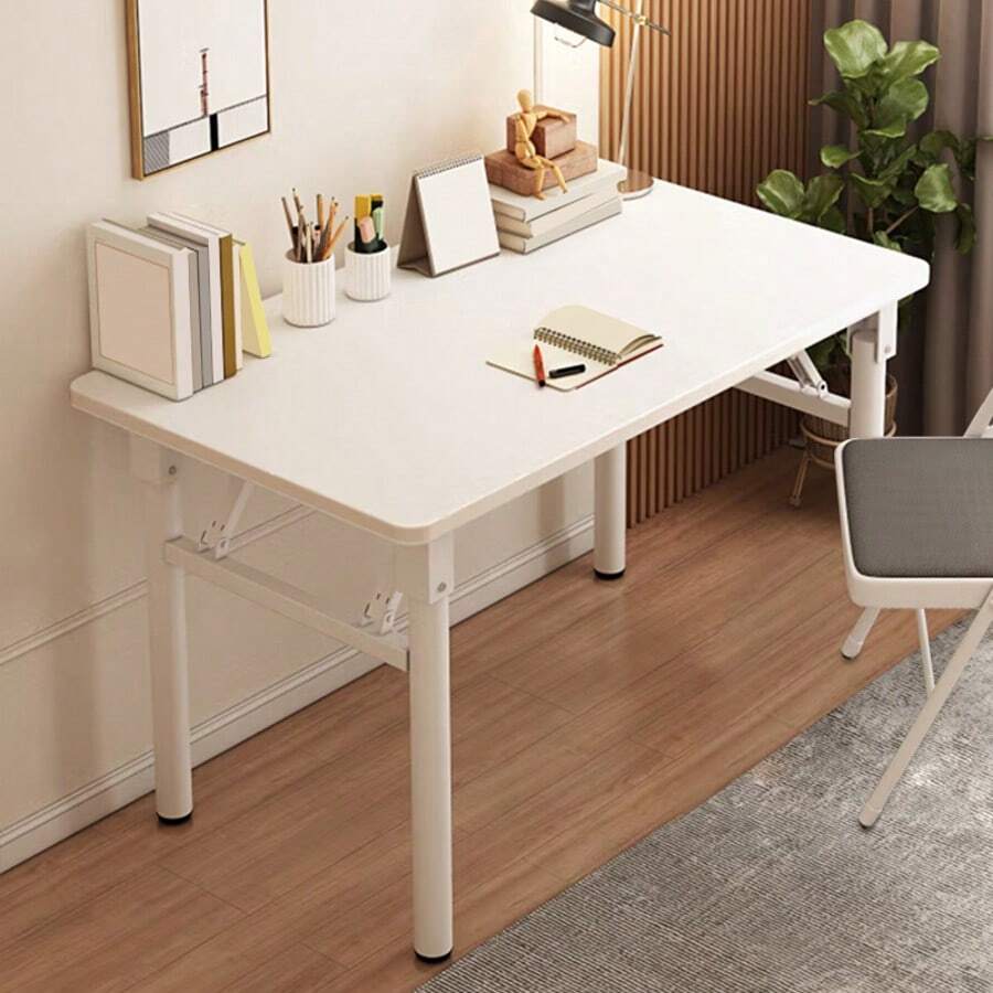 Computer Desk Study Table No Assembly Required, Writing Computer Desk Space Saving Foldable Table Suitable For Bedroom, Study, Living Room - White - View 1