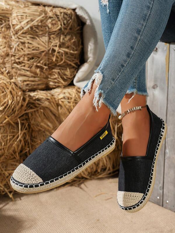 Women's Retro Hemp Rope Sole Woven Toe Black Fisherman Shoes, Versatile Lightweight Casual Slip-On Flat Loafers, Mother's Day Gift, Spring/Autumn 2025