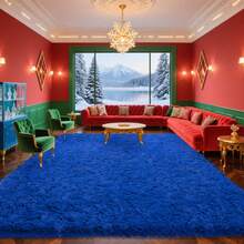 Large Shaggy Area Rug For Living Room & Bedroom – Stain-Resistant Fluffy Carpet With 1.4 In High Pile, Plush Aesthetic Throw Rug, Non-SIip Rubber Backing With 4 Anti-SIip Pads, Durable Edge Stitching – Cozy Minimalist Decor – Great Gift For New Year ! - 寶藍色 - 查看 4