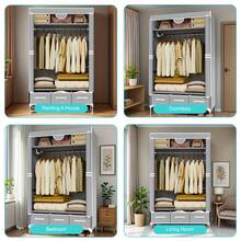 1PC - Portable Clothes Closet Rolling Door Wardrobe With Hanging Rack & 3 Drawer Boxes, Non-Woven Fabric Storage Organizer For Bedroom/Closet/Dorm, No-Tool Assembly, Adjustable Shelves, Lightweight & Spacious (35.4 X 17.7 X 67 Inches, Gray) – Perfect For Home Organization - 灰色 - 查看 8