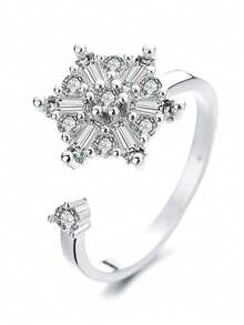 1 pièce Bague de soulagement de l'anxiété réglable et rotative pour femmes, en forme de fleur, cœur, flocon de neige, lune, étoile, nœud avec zirconium serti. Aide les femmes à soulager l'anxiété et le stress - Multicolore - Voir 7