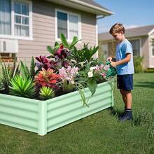 CuteHairy Metal Raised Garden Bed Galvanized Planter Box Outdoor Bottomless For Vegetables - Olive Green - View 1