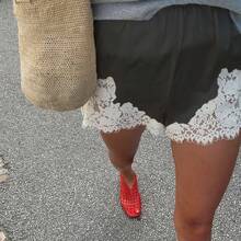 Boho Women's Lace Trim Satin Silk Shorts Shiny Elastic Waist Mini Shorts Pettipants Half Slip Shorts French Knickers Boyshorts For Dresses Full Coverage Underwear Lounge Pants - 黑色 - 查看 3