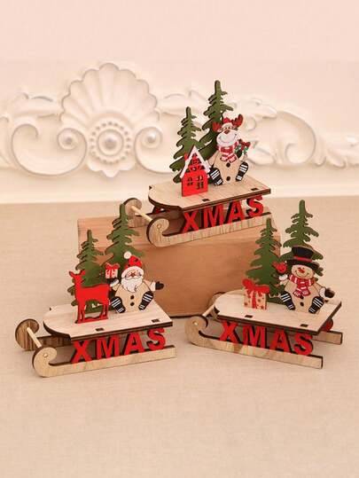 Wooden Christmas Tree Decorations, Festive Party Ornaments, Creative Painted Gift Jigsaw Wooden Ornaments, Assemble-It-Yourself Christmas Tree Sleigh DIY Panels, Christmas Tree Decorations And Ornaments, Festive, Everyday, Tabletop Display Pieces