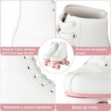 YYW Women's Roller Skates High-Top PU Leather With Classic Double-Row Wheel Design Suitable For Both Indoor And Outdoor Use Ideal For Beginners Pink And White Color Combination Stylish And Beautiful - trắng - Xem 6