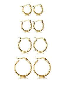 4 Pairs Hoop Earrings Set Stainless Steel Cute Gold Huggie Earrings For Women Rounded Small Hoop Earrings 10/12/15/20MM - Vàng - Xem 1