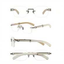 Men's Retro Square Frameless Reading Glasses With Metal Hinge-HD Lens Reading Glasses Magnifying Glass 1.0 To 4.0 Magnification, Durable Business And Office Glasses, Suitable For Daily Use, Stylish Metal Frame Design, Multi-Function Magnification, Modern Glasses, High Quality Lens, Vision Correction, Exquisite Design, Lightweight Structure, Vision Support, Adults - 金&白色 - 查看 3
