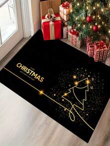 1pc New Christmas Golden Tree Doormat, Christmas Gift, Christmas Decor Doormat, Suitable For Living Room, Bedroom, Indoor - Machine Washable - Flannel Material, Delicate Wrap, Skin-Friendly, No Pilling, Slightly Water-Resistant Easy Care, Odorless - Ideal For Home Decor, Room Decor, Living Room Carpet, Bedroom Carpet, Bathroom Carpet, Kitchen Carpet, Area Rug, Hotel Decor - Area Rug, All Season Use