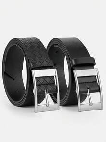 2 piezas Cinturón con hebilla cuadrada para hombres, casual de verano, escolar, de negocios, novio, esposo, padre, regalo para hombres, uso diario, moda, adolescente, al aire libre, vacaciones, atlético, viaje, urbano, bohemio, vintage de otoño e invierno, accesorios adecuados para adolescentes, jóvenes, hombres, casual, al aire libre, atlético, vacaciones, regalos de graduación, cumpleaños, uso diario - Negro - Ver 6