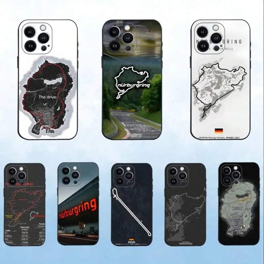 N-Nurburgring Sport Car Phone Case Covercompatible with  16,15,14,13,12,11 Plus,Pro Max,XS,X,XR,SE,Mini,8,7,Soft Silicone Black Cover,Covercompatible with  17 Hülle, 17 pro Hülle, 17 promax Hülle