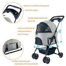 Mighor Carrinho de passeio com berço removível para Pet, animal de estimação, cachorro, cão, gato de médio porte até 20 Kg - Cinza - Visão 4