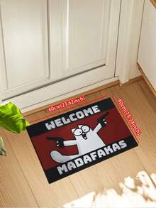 1pc Cartoon Dual Pistol White Cat "Welcome Madafakas" Doormat, 5mm Plush Carpet, Square Doormat, Absorbent Non-Slip, Suitable For Bathroom, Laundry Room, Bathroom Entrance, In Front Of Sink, Shower Room And Party, Bathroom Decor, Bathroom Mat, Bathroom Accessories, Machine Washable Shower Mat Doormat, Applicable For Living Room, Bedroom, Kitchen And Various Scenes At Entrance, Party, Holiday, Gift, Banquet Kitchen Rug
