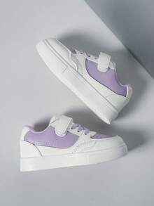 Kids' Casual Sneakers, New Autumn Fashion Hook And Loop Breathable Soft Sole Student White Shoes - Purple - View 6