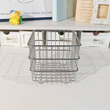 1 件多功能桌面浴室铁丝收纳篮，办公桌化妆口红收纳盒，家用厨房浴室护肤品架 - 銀色 - 查看 11