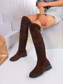 1 Paar neue modische Overknee-Stiefel für Teenager-Mädchen, bequeme elastische Soft-Sohle Oberschenkel-Hohe Stiefel, geeignet für Herbst/Winter - Braun - Übersicht 3
