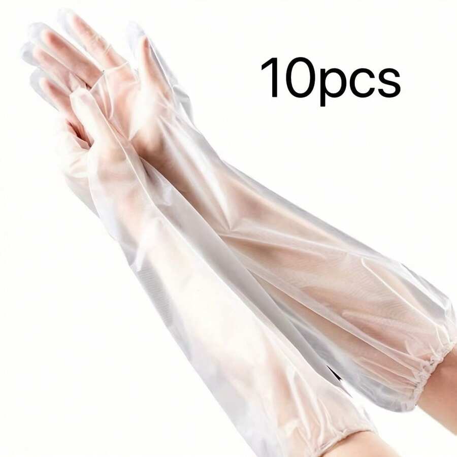 10/20/40pcs Disposable PE Arm Gloves Kitchen Household Cleaning Waterproof Elastic Drawstring Extended Long Arm Gloves