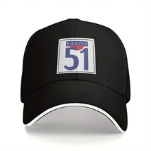 Adjustable 'PASTIS 51' Logo Casual Sandwich Baseball Cap - Black Polyester, Breathable, Machine Washable, Professional Dry Cleaning, Casual Headwear| Adjustable Headwear| Polyester Fiber Cap - màu đen - Xem 3