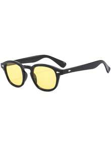 1 Pair Men's PC Frame Retro Oval Small Frame Yellow Fashion Glasses, Fashionable For Outdoor And Daily Use - Black Frame Yellow - View 14