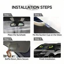 1 peça de guarda-sol retrátil para carro, estampa de desenho animado, espessado, design com ventosa, fácil de instalar e armazenar, isolamento térmico para o verão - Preto - Ver 9
