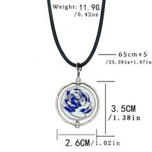 Fashion Blue Rotating Rose Pendant Necklace - Zinc Alloy Jewelry, Suitable For Parties And Valentine's Day Gifts - 項鍊 - 查看 2