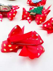 5pcs/Set Metallic Dot Pinwheel & Bow Christmas Girl Hair Clips, Multicolor Glitter Reindeer & Bow Children Hair Accessories, Suitable For Christmas Atmosphere, Holiday Outfits, Party Gifts