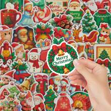 50 piezas Pegatinas navideñas lindas - Calcomanías navideñas lindas ¡para todo! - Calcomanías de vinilo removibles y resistentes al agua para portátil, botella de agua, cuaderno, equipaje y talla grande - Recortes de dibujos animados lindos para manualidades y regalos - Multicolor - Ver 2