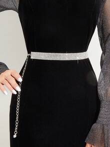 Thắt lưng xích trang trí đá Rhinestone 8 hàng cho nữ, dùng cho tiệc tùng, mặc hàng ngày và mặc thường ngày, Halloween mùa hè, trường học mùa thu, mùa thu, Halloween - Bạc - Xem 6