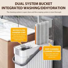 Mop And Bucket Set With Wringer For Home, 360° Flat Squeeze Mop With Long Handle And 6 Microfiber Cloths For Floor Cleaning (White, Slim Bucket And 15.7'' Aluminum Alloy Mop Head) - 白色 - 查看 3