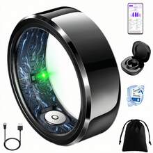 FONADA Smart Ring For Women Men, Fashion Modern Minimalist Fitness Ring& Sleep Tracker Ring With Heart Rate, Blood Pressure,5ATM Waterproof Health Ring, No Subscription, Travel-Friendly Couple Gift,Ideal Thanksgiving/Christmas/New Year Gift - 黑色 - 查看 1