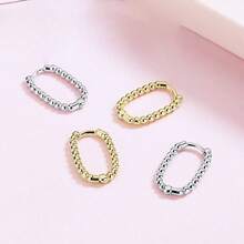 1 件时尚优雅的 925 纯银几何圆圈双环耳环，适合度假、日常佩戴、派对、婚礼 - 金色 - 查看 2